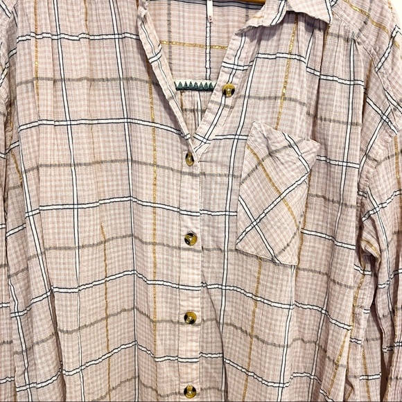 Free People Pink Plaid Oversized Button Down Shirt Womens Size Medium - Picture 4 of 10